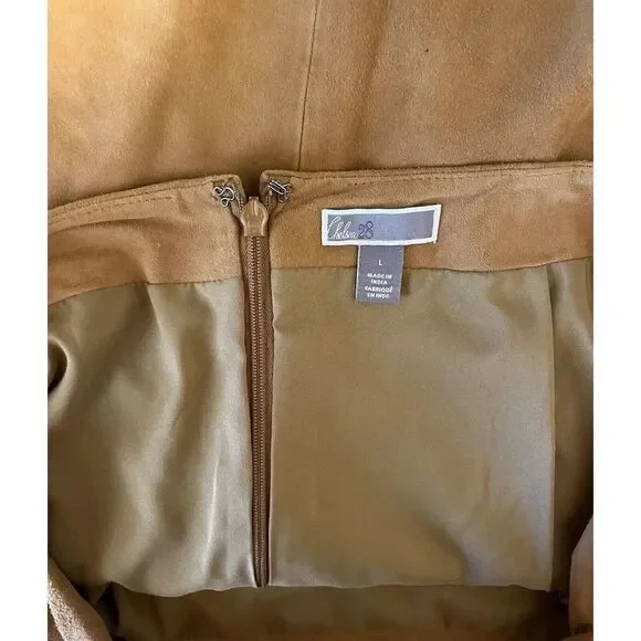 Chelsea 28 Womens Mini Skirt Size Large Brown Suede Faux Wrap Lined - Picture 4 of 5